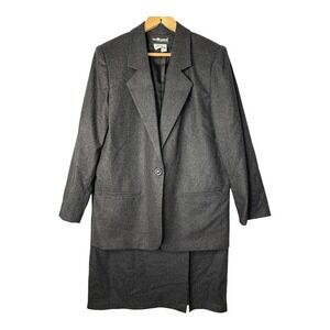 Sag Harbor Petite Gray‎ Wool Blend Skirt Suit Set Business Career Women Size 16P